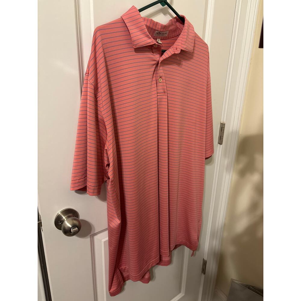 Peter Millar Summer Comfort Polo shirt sz xxl salmon pink with blue stripes guc
